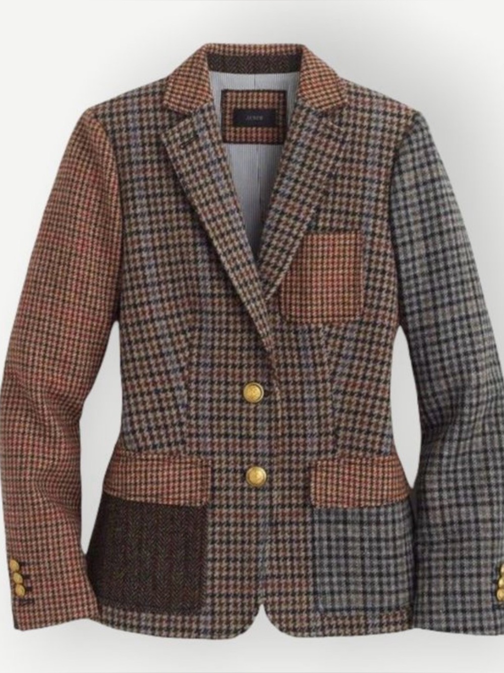 🛑 ISO Style ID: F5581  J. Crew Patchwork Houndstooth Blazer — Brown Multi